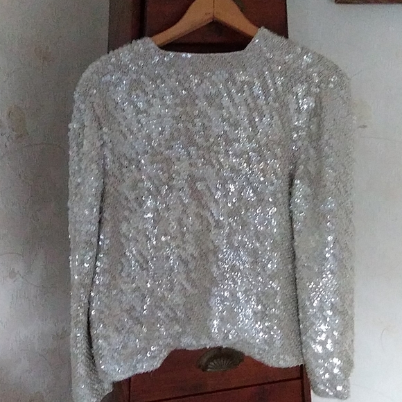 Hand Knit Vintage 1960' Sequin Open Jacket NYE Wardrobe Piece Unique - Picture 3 of 4